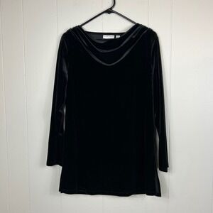 Susan Graver Velvet Top Blouse Long Sleeve Cowl Neck Black Size Small